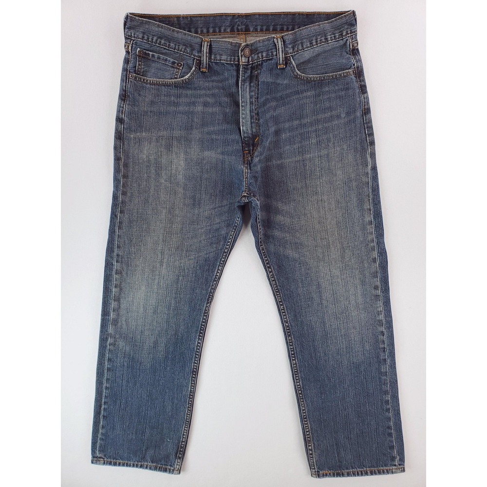 Levis 505 Jeans Mens 38x30 Blue Denim Straight Leg Medium Wash Distressed Pants